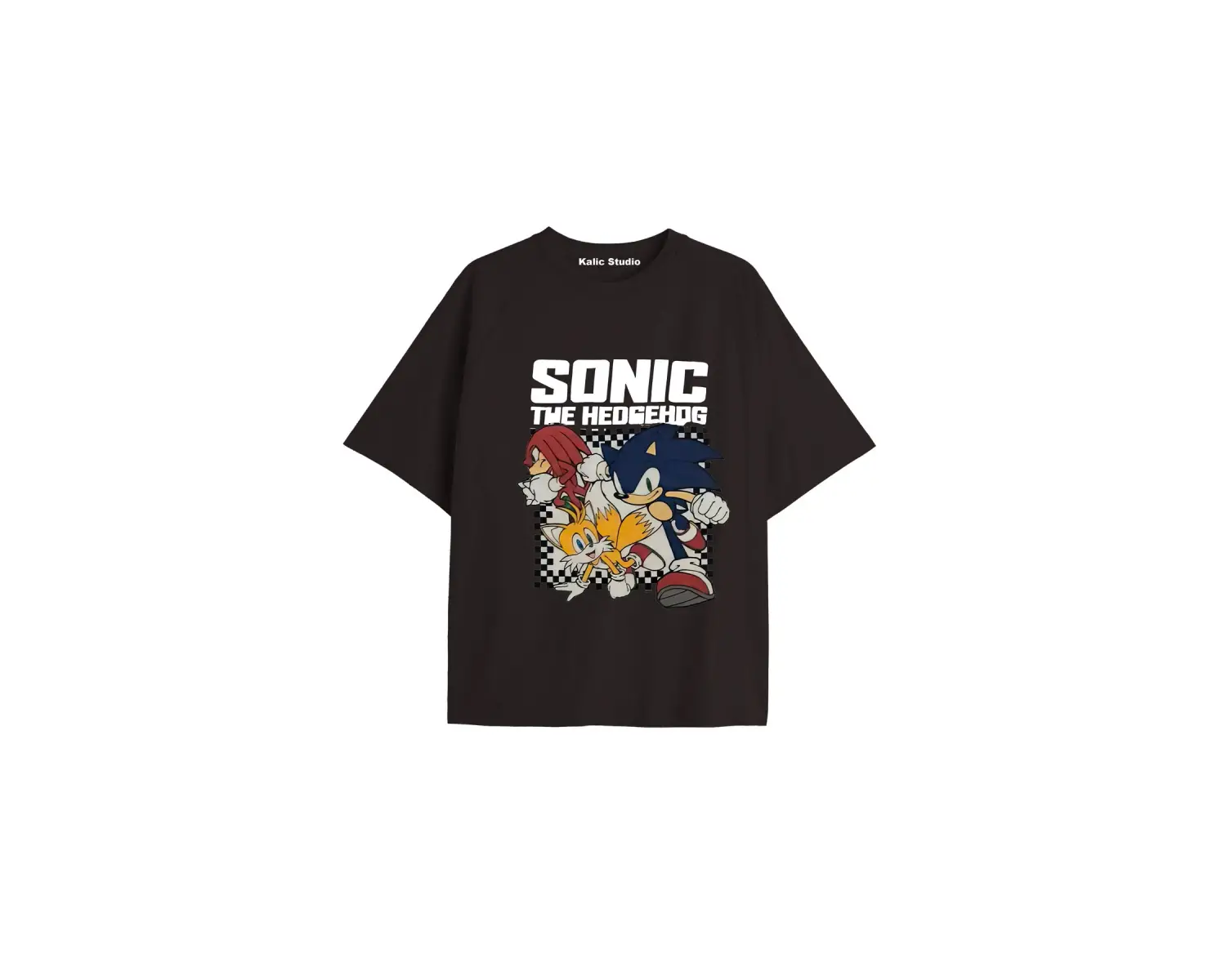 UNİSEX Bay Sonic Desenli Siyah Yazlık T-shirt