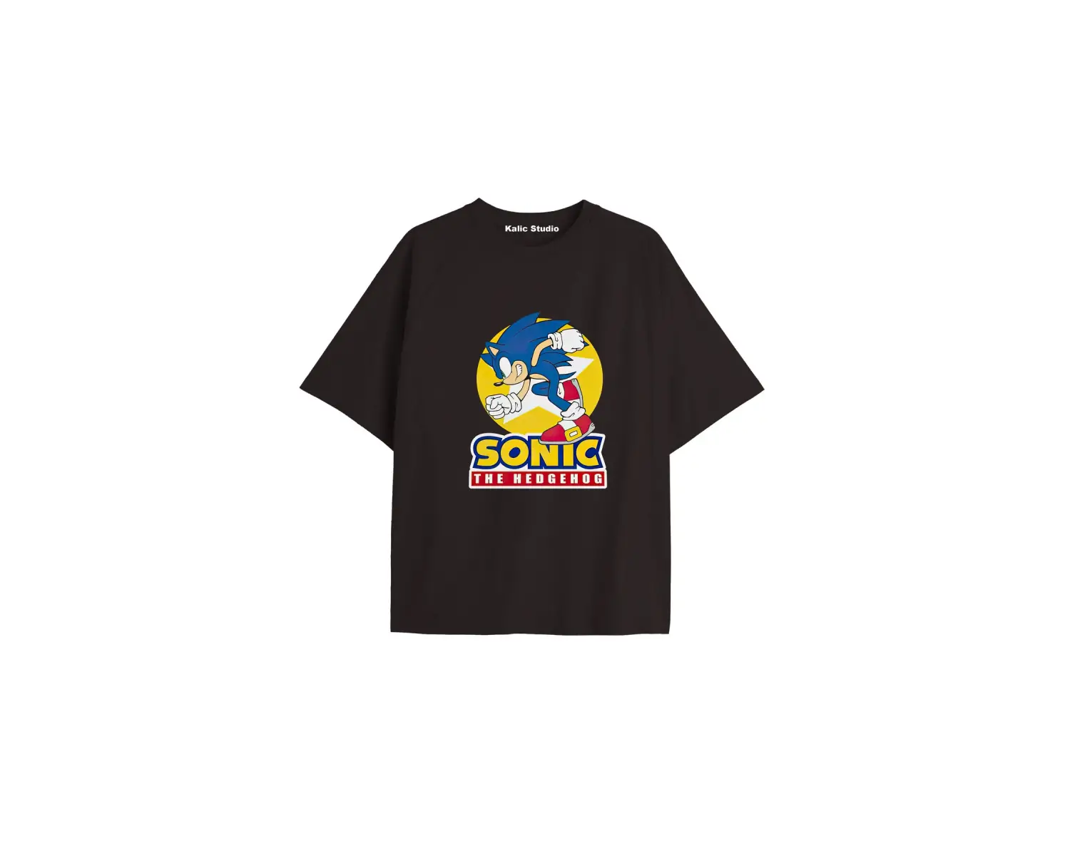 UNİSEX Bay Sonic Desenli Siyah Yazlık T-shirt