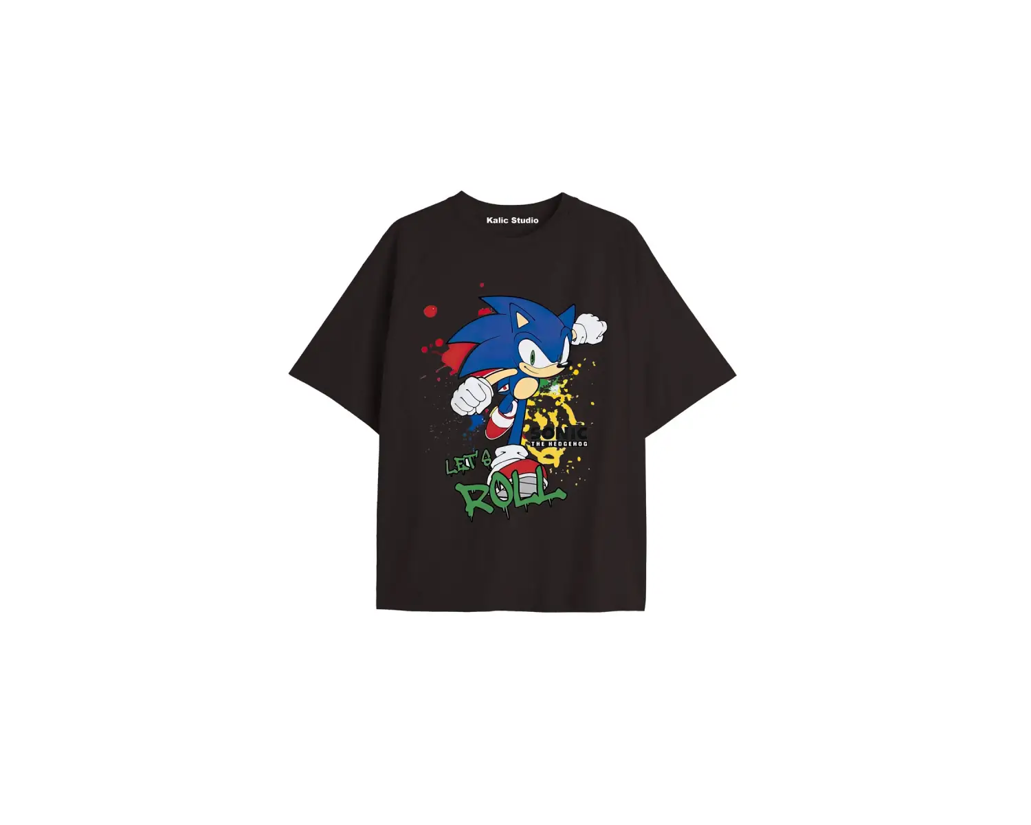 UNİSEX Bay Sonic Desenli Siyah Yazlık T-shirt