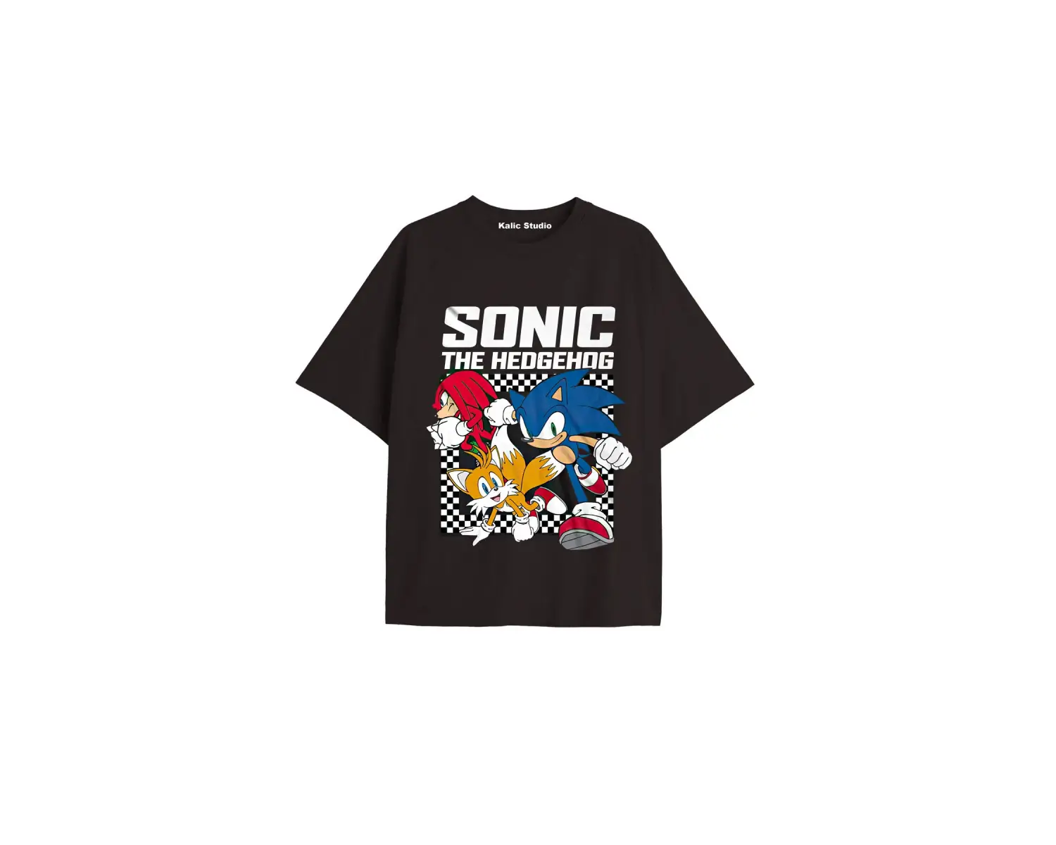 UNİSEX Bay Sonic Desenli Siyah Yazlık T-shirt