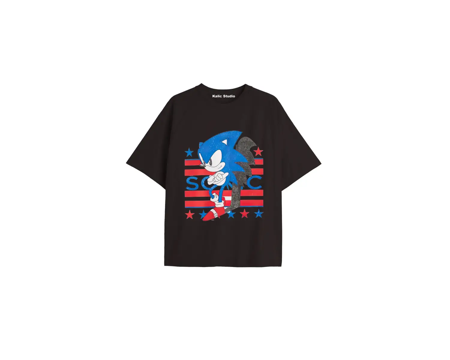 UNİSEX Bay Sonic Desenli Siyah Yazlık T-shirt