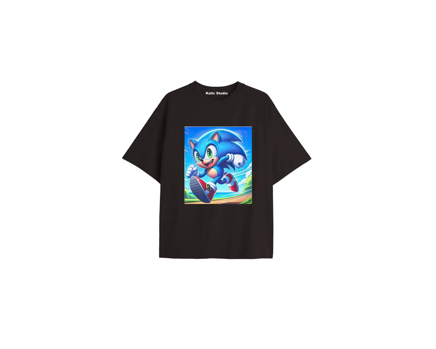 UNİSEX Bay Sonic Desenli Siyah Yazlık T-shirt