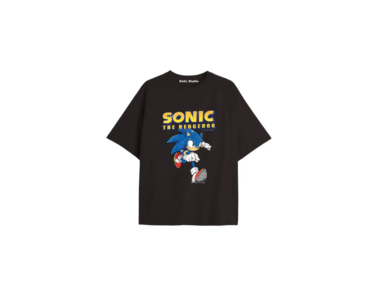UNİSEX Bay Sonic Desenli Siyah Yazlık T-shirt
