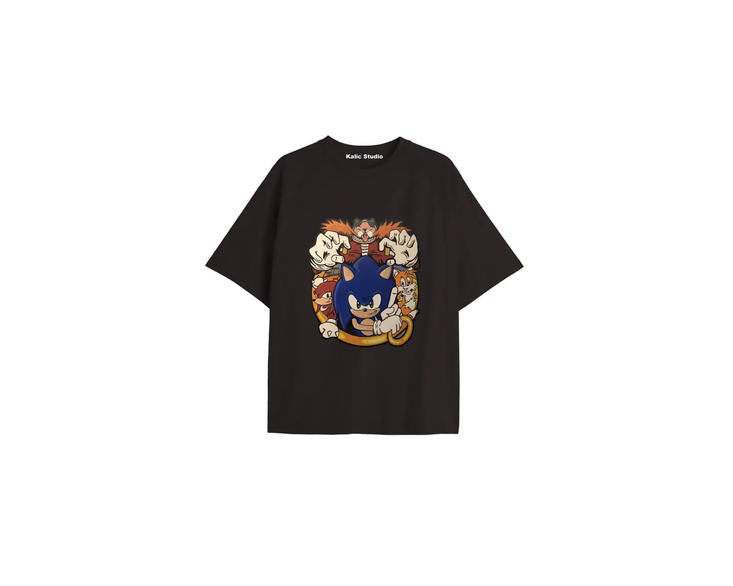 UNİSEX Bay Sonic Desenli Siyah Yazlık T-shirt