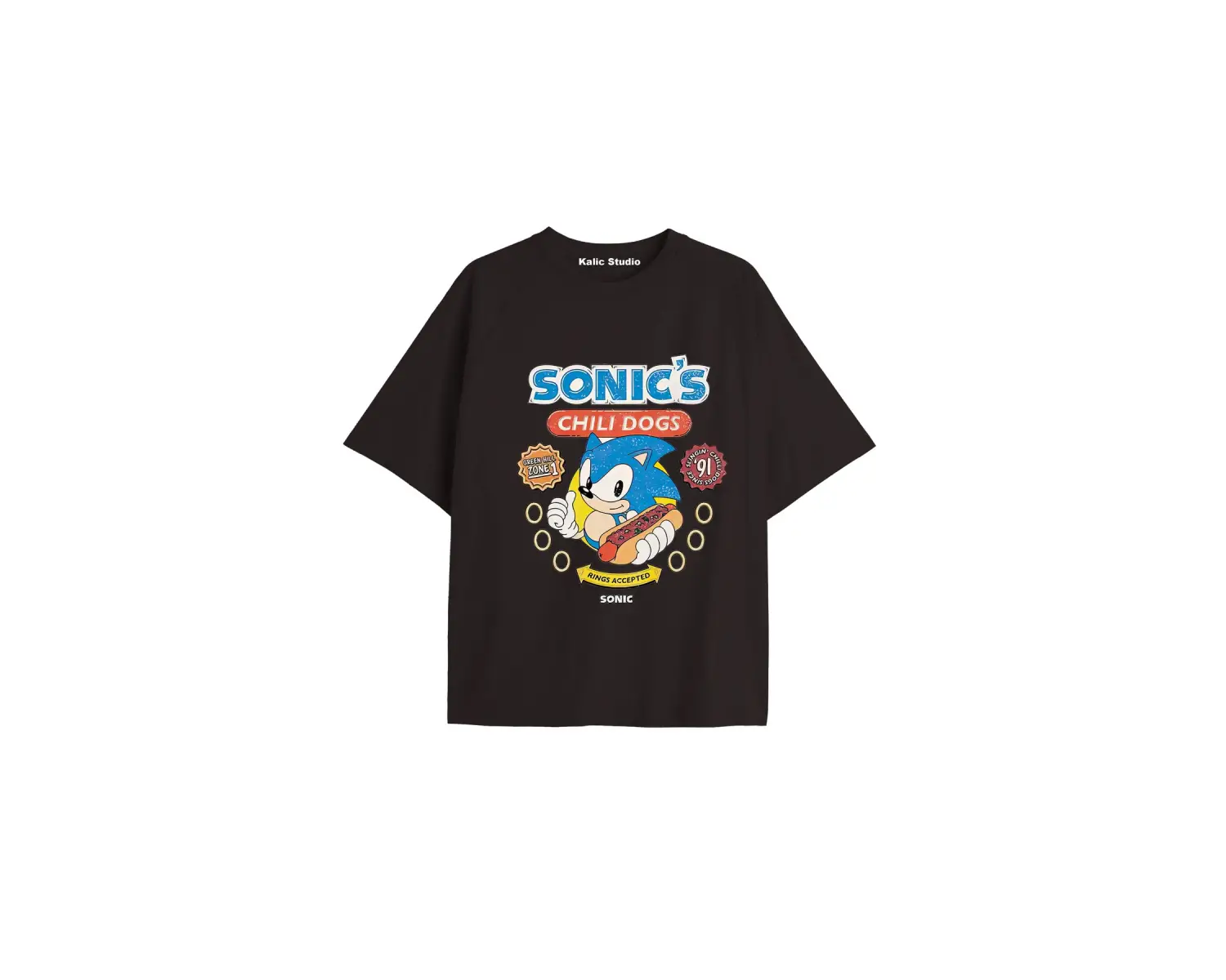 UNİSEX Bay Sonic Desenli Siyah Yazlık T-shirt