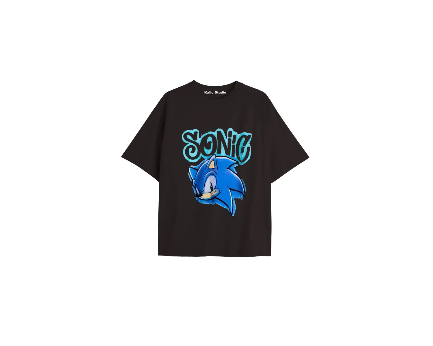 UNİSEX Bay Sonic Desenli Siyah Yazlık T-shirt