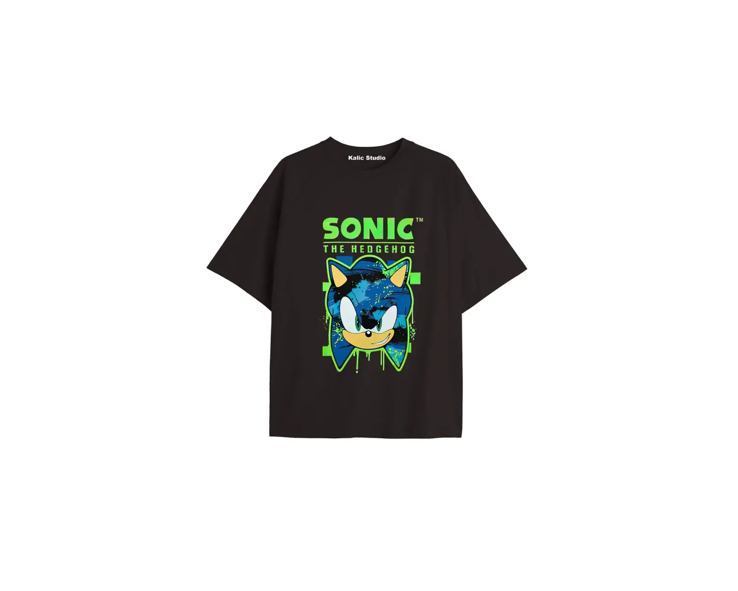 UNİSEX Bay Sonic Desenli Siyah Yazlık T-shirt