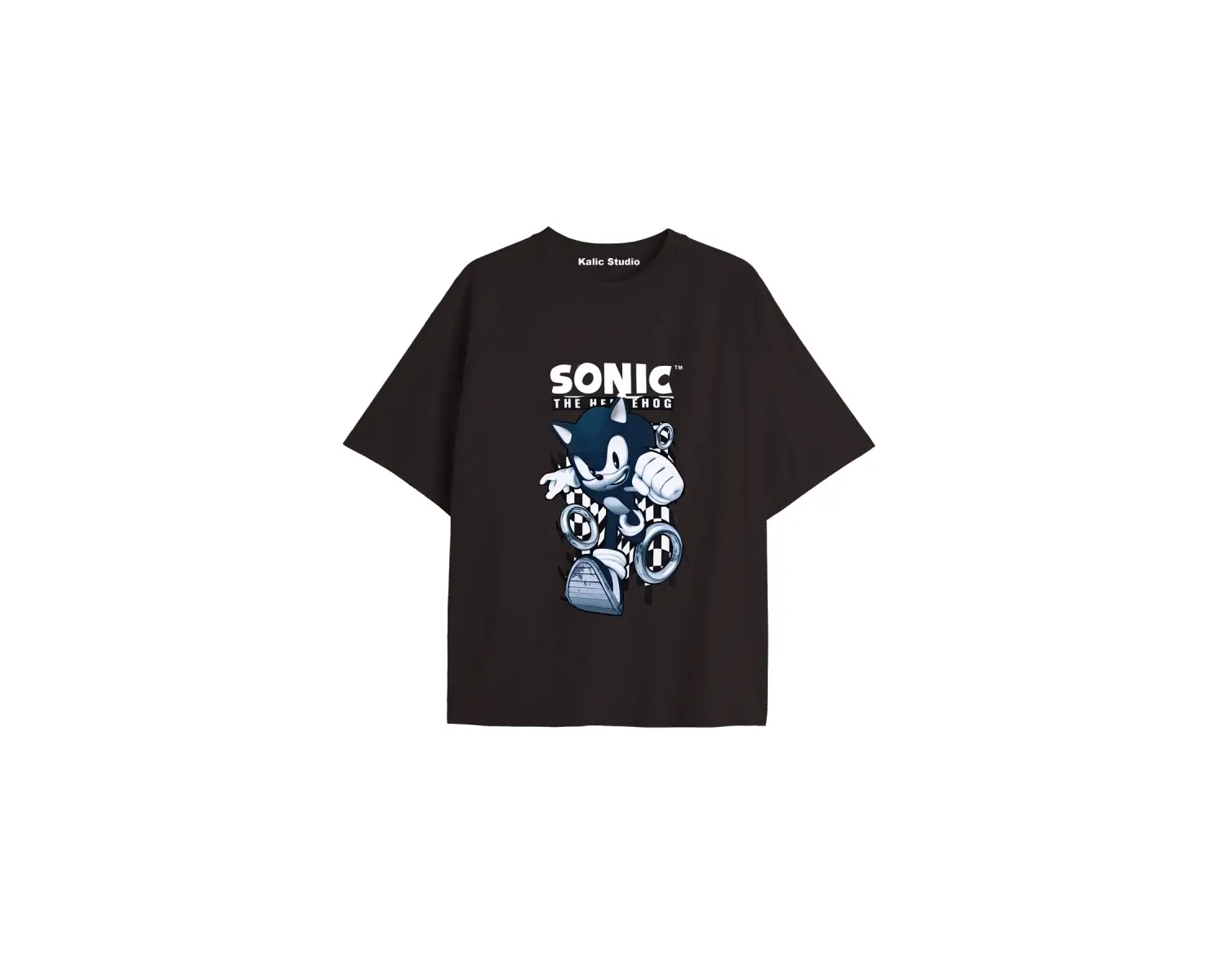 UNİSEX Bay Sonic Desenli Siyah Yazlık T-shirt