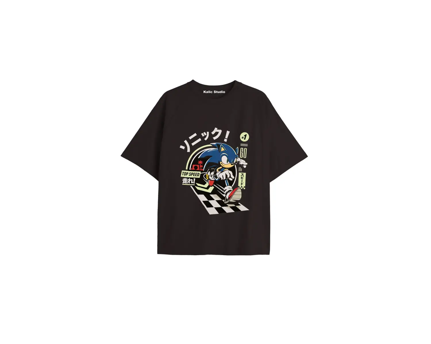 UNİSEX Bay Sonic Desenli Siyah Yazlık T-shirt