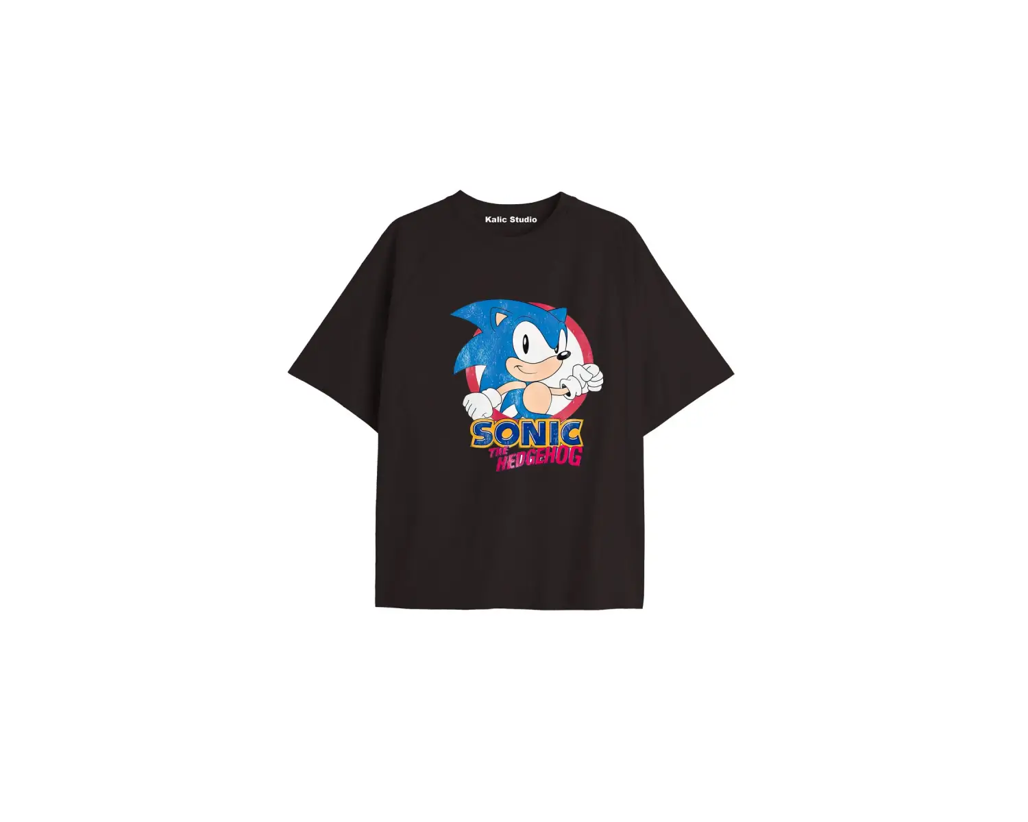 UNİSEX Bay Sonic Desenli Siyah Yazlık T-shirt