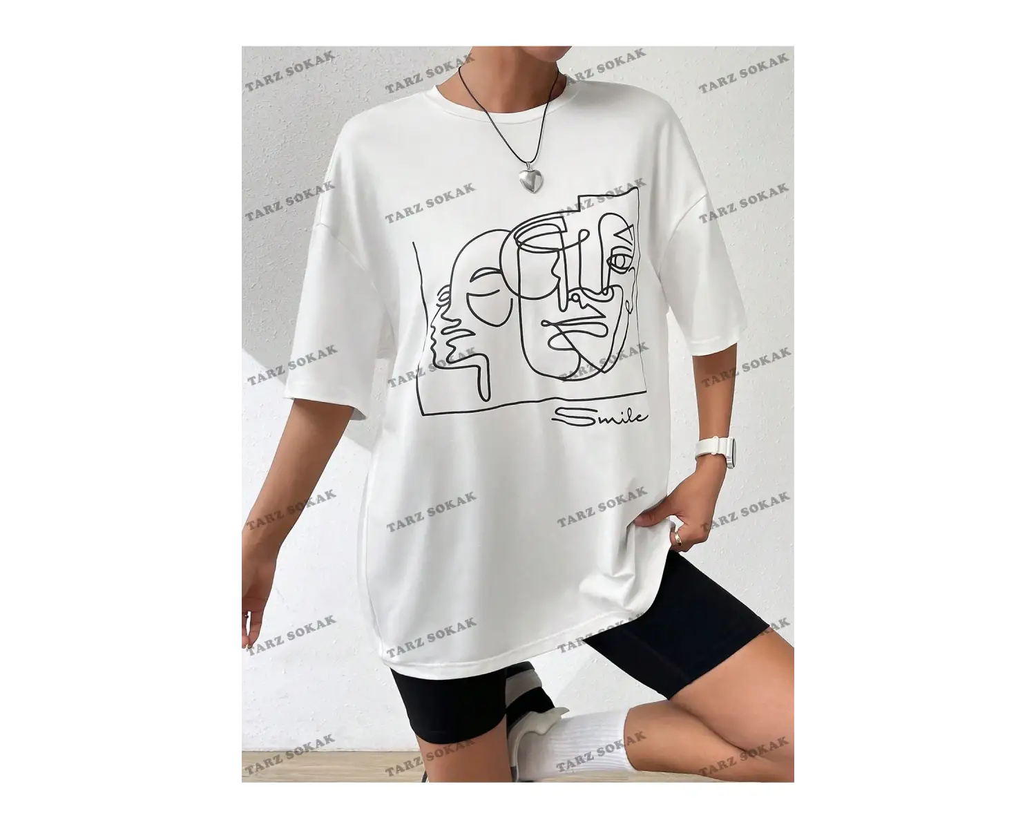 Unisex BAY  Yaz Beyaz Y2k Soyut Şekil Grafik Damla Omuz Tee Grafik Gömlek KOD-1360