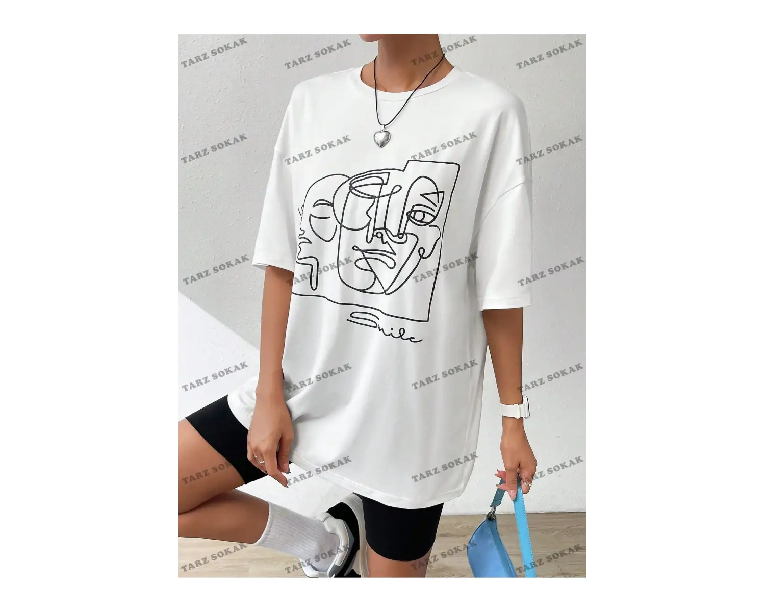 Unisex BAY  Yaz Beyaz Y2k Soyut Şekil Grafik Damla Omuz Tee Grafik Gömlek KOD-1360