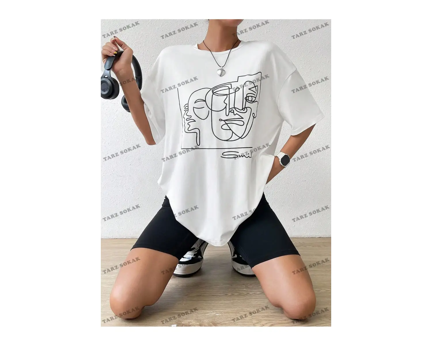 Unisex BAY  Yaz Beyaz Y2k Soyut Şekil Grafik Damla Omuz Tee Grafik Gömlek KOD-1360