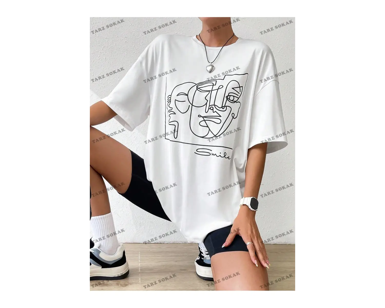 Unisex BAY  Yaz Beyaz Y2k Soyut Şekil Grafik Damla Omuz Tee Grafik Gömlek KOD-1360