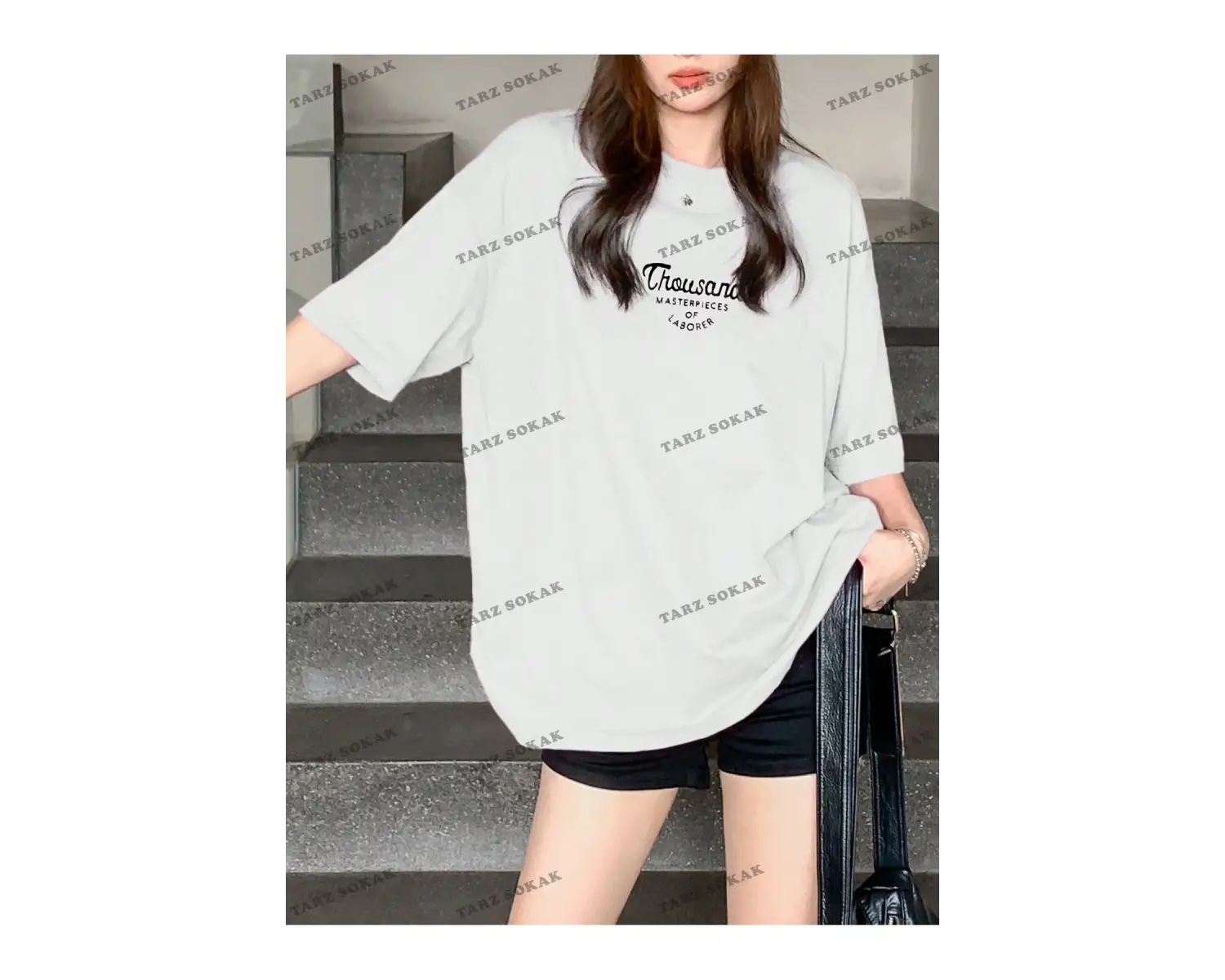 Unisex BAY   Yazılı Desenli Düşük Omuzlu Tişört KOD-1386