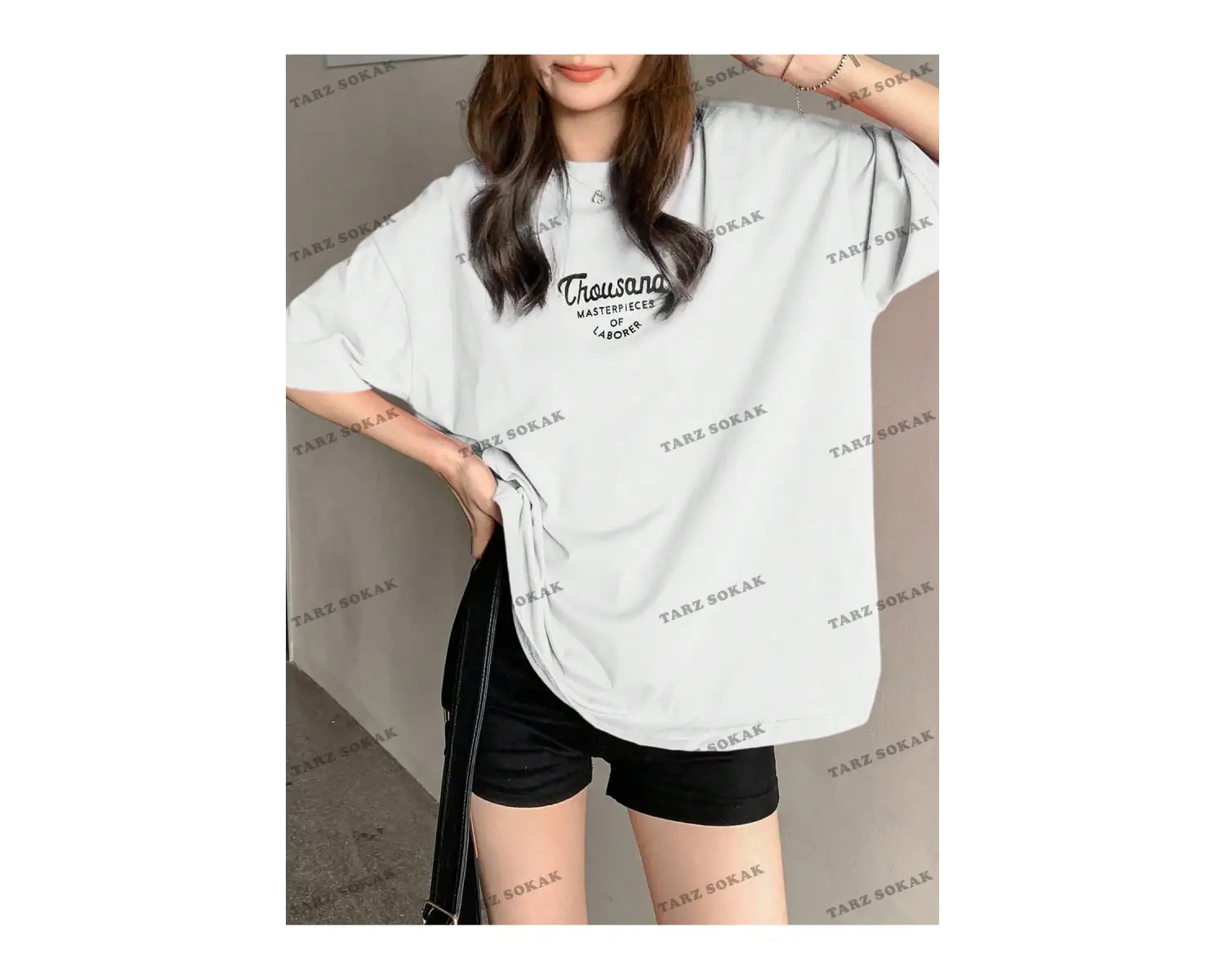 Unisex BAY   Yazılı Desenli Düşük Omuzlu Tişört KOD-1386