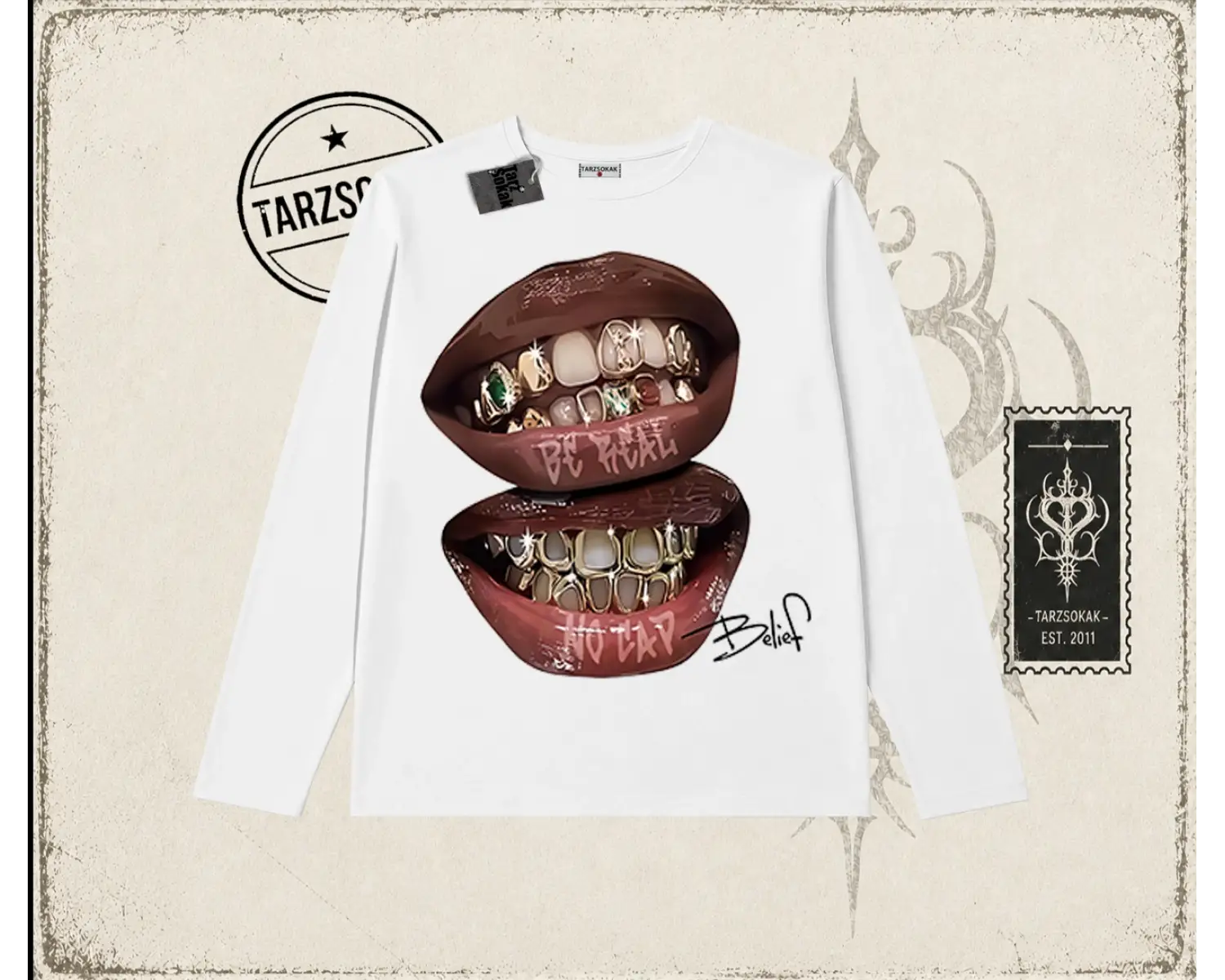 Unisex Belief Biskilet Yaka  Long Sleeve Beyaz