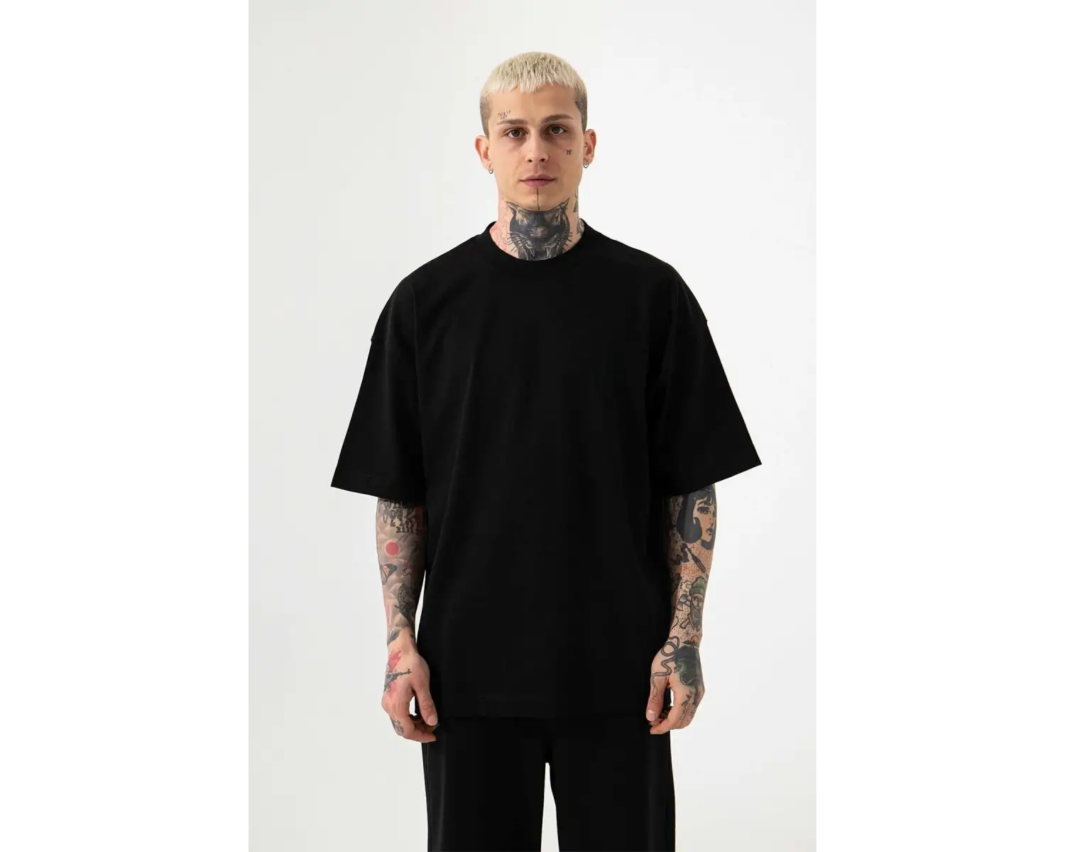 Unisex BEYAZ %100 Pamuk Oversize Erkek T-Shirt Bisiklet Yaka Kısa Kollu