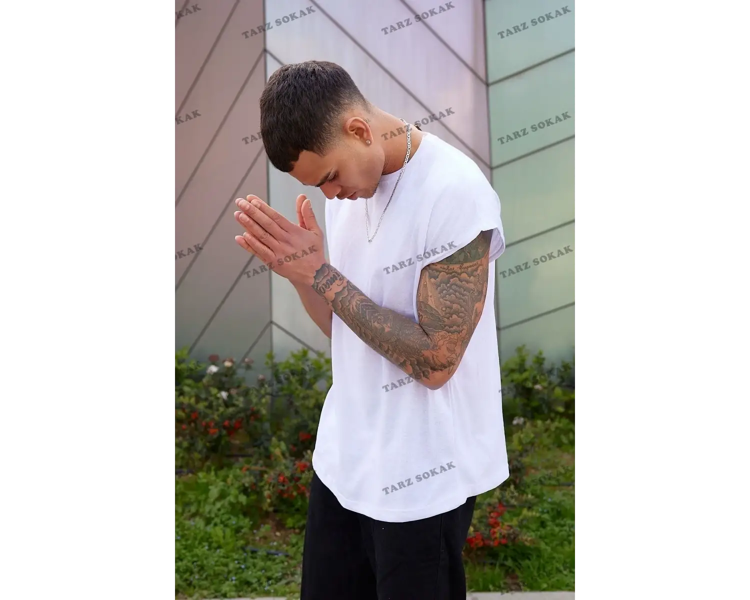 Unisex Beyaz Basketçi Sıfır Kol Bisiklet Yaka Oversize Salaş Basic Kolsuz