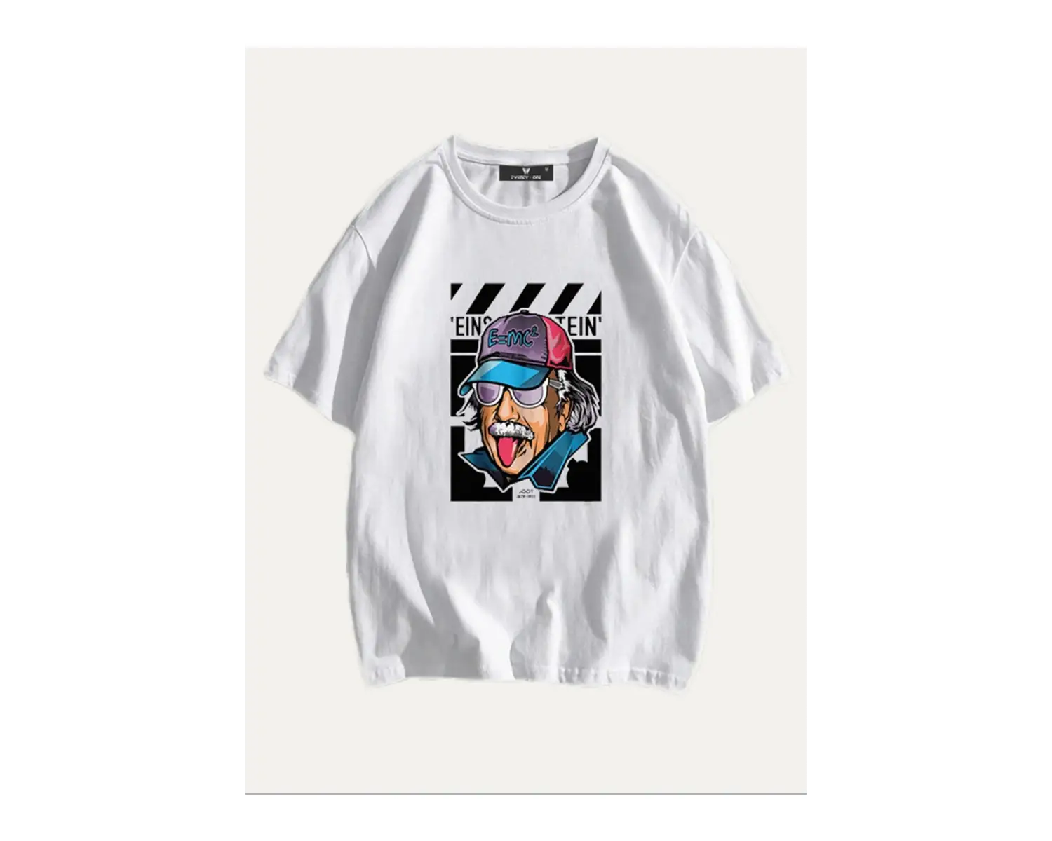 Unisex Beyaz Einstein Baskılı Oversize Tişört