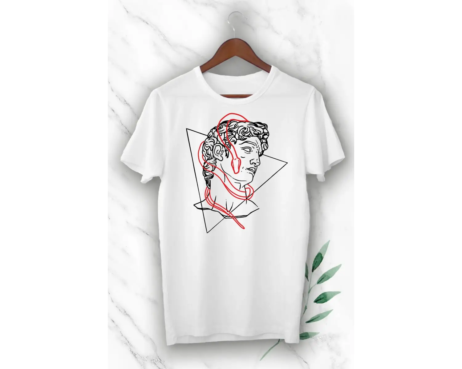 Unisex Beyaz Heykel Baskılı Tişört