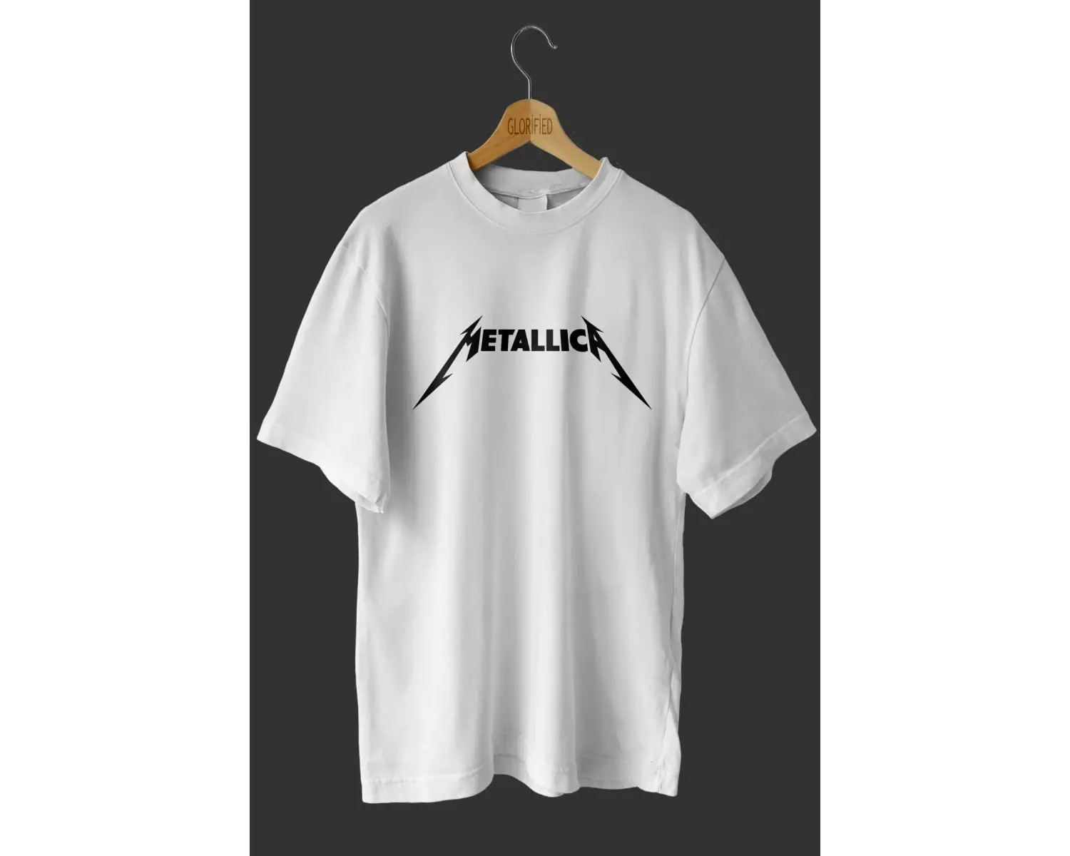 Unisex Beyaz Metallica Baskılı Oversize T-shirt