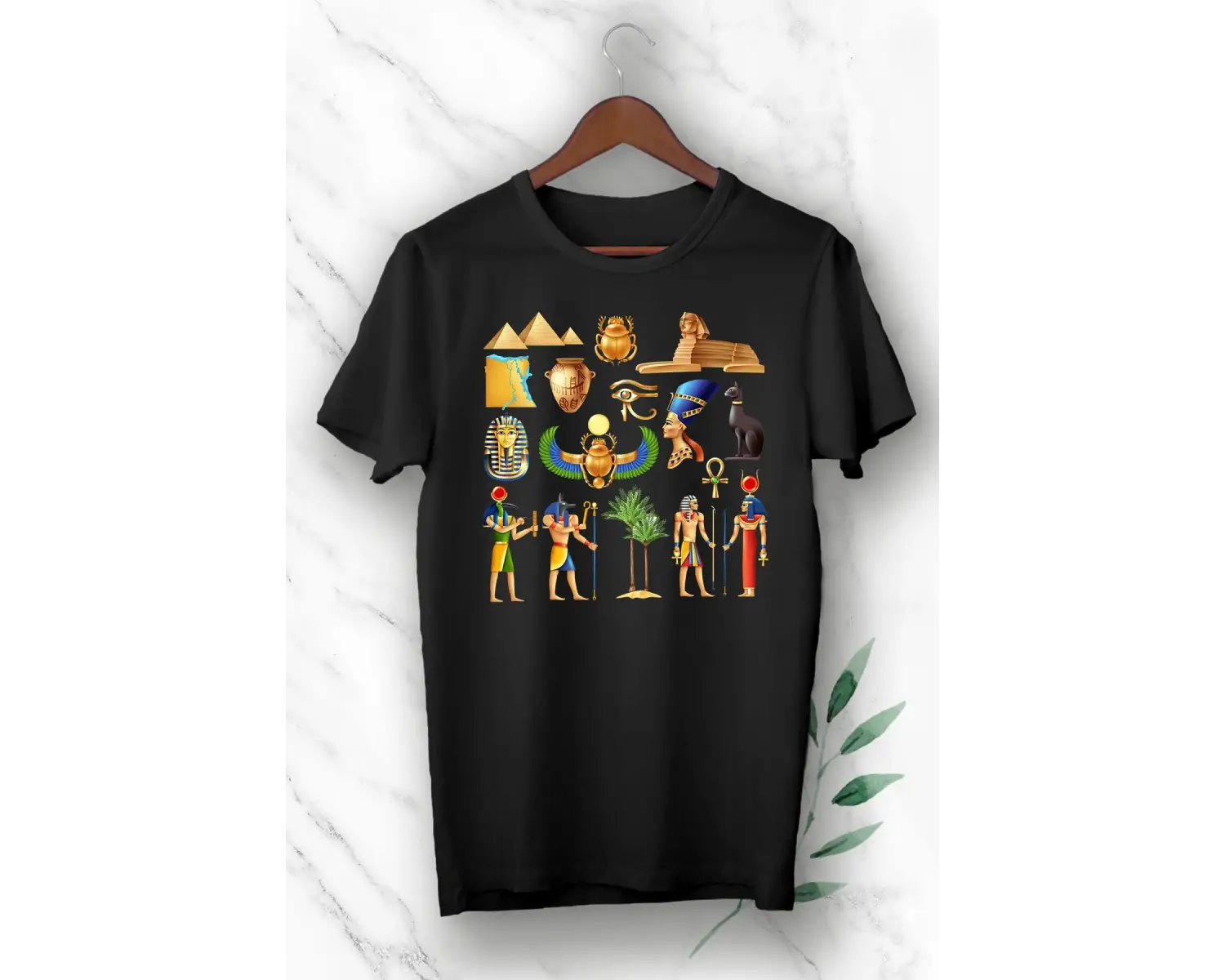 Unısex Beyaz Mitoloji Antik Mısır Baskılı Tişört