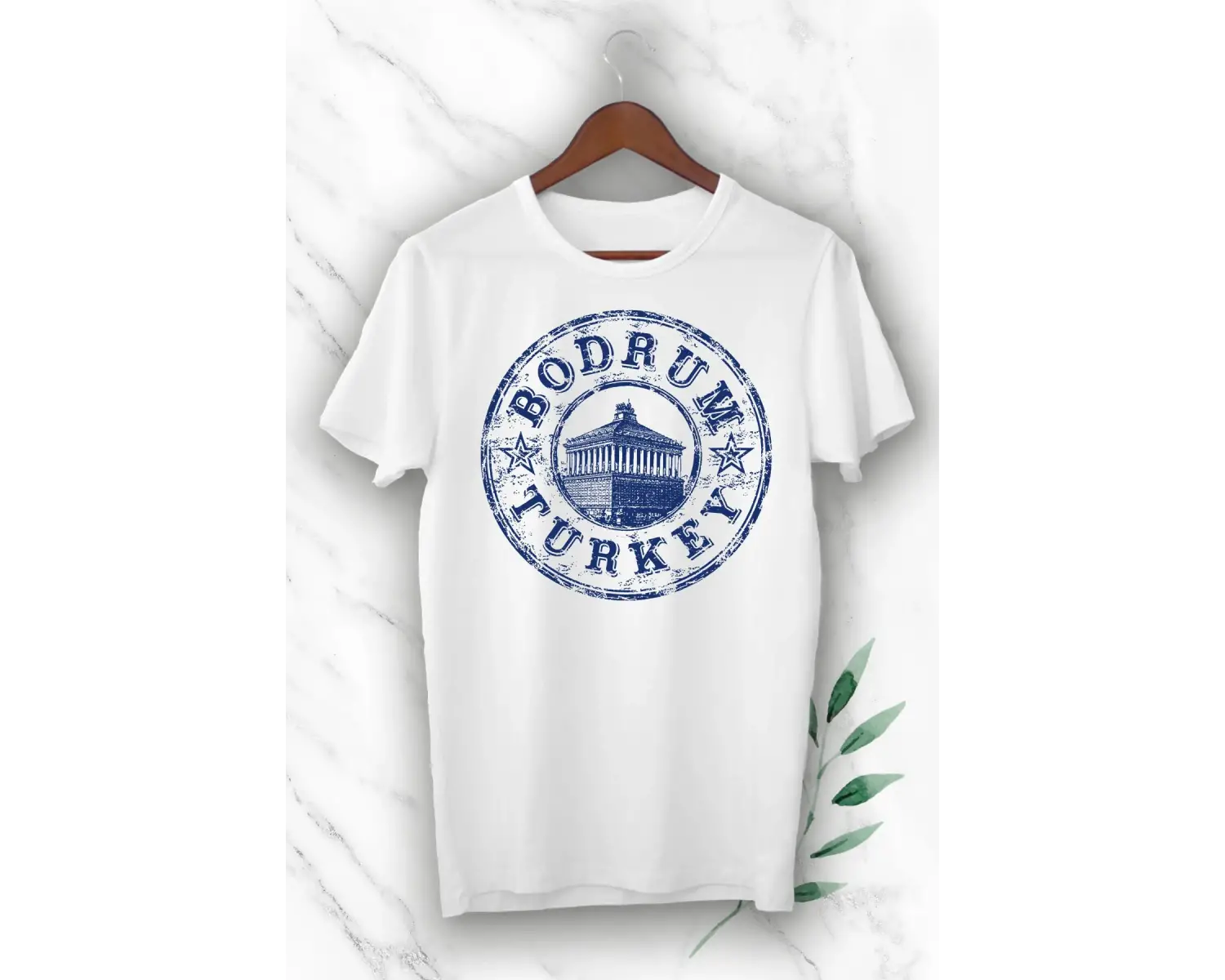 Unısex Beyaz Mitoloji Bodrum Baskılı Tişört