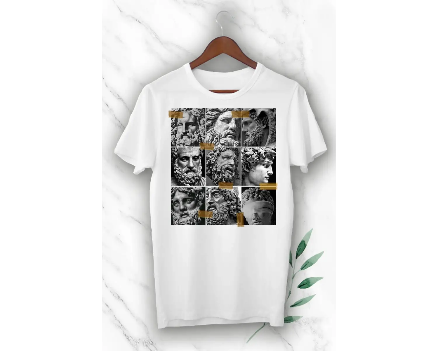 Unısex Beyaz Mitoloji Heykel Baskılı Tişört