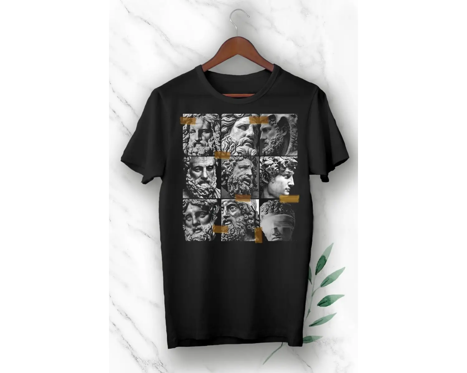 Unısex Beyaz Mitoloji Heykel Baskılı Tişört