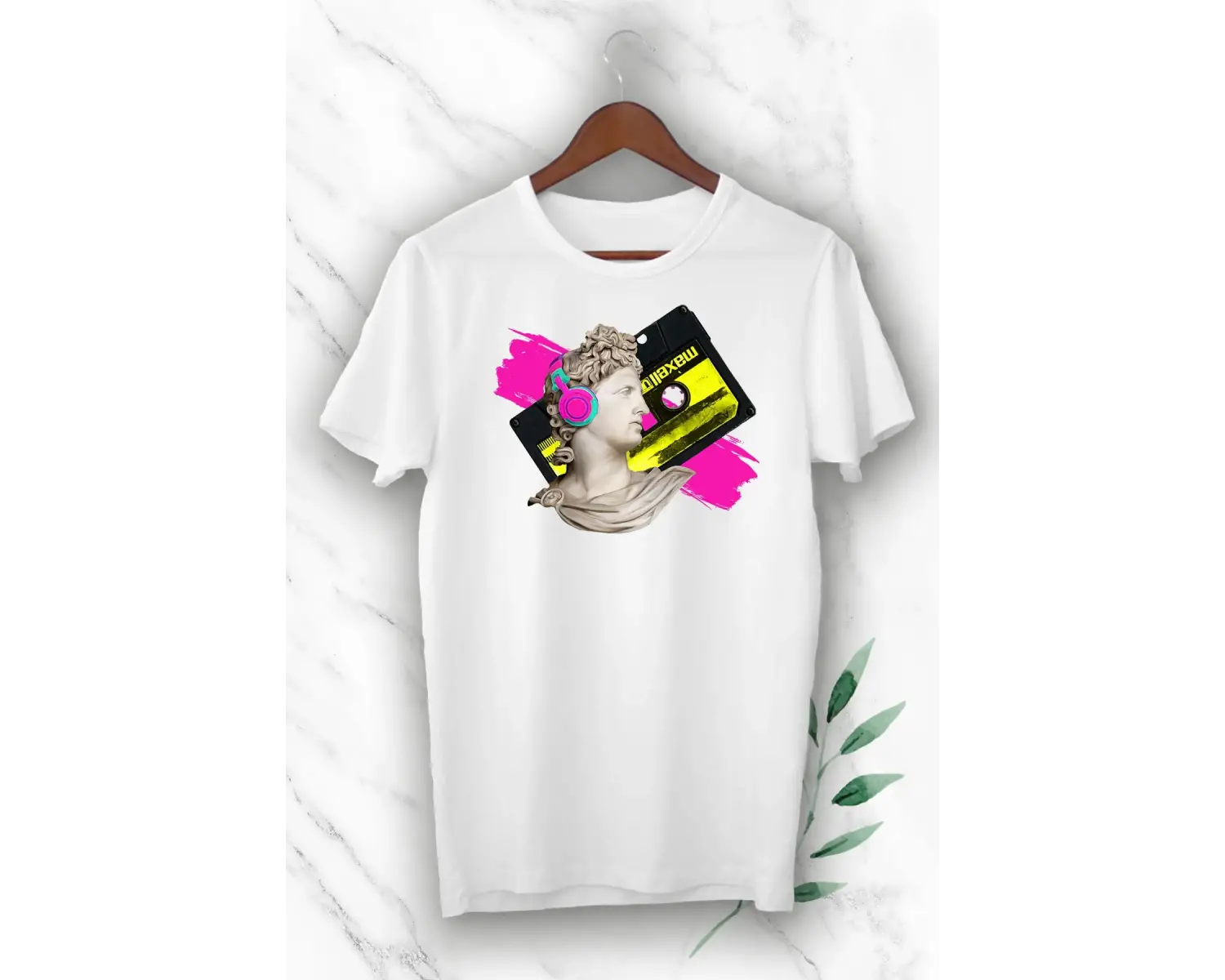 Unısex Beyaz Mitoloji Trend Heykel Baskılı Tişört