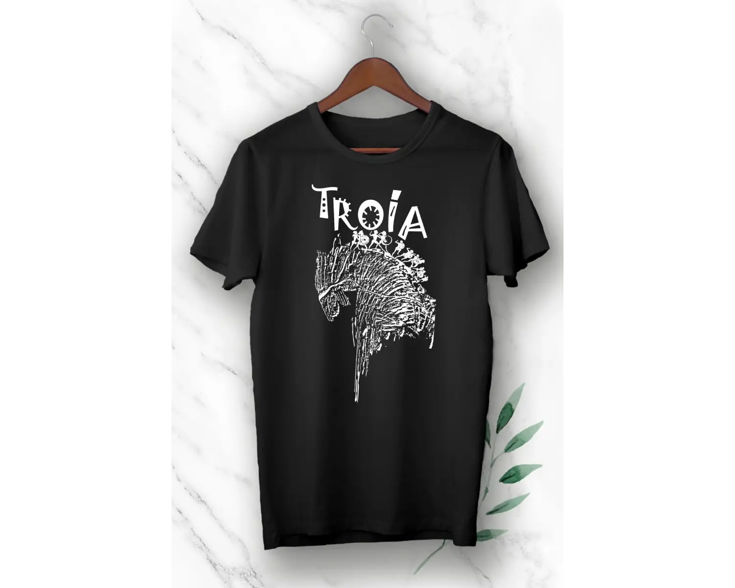 Unısex Beyaz Mitoloji Truva Atı Baskılı T-Shirt