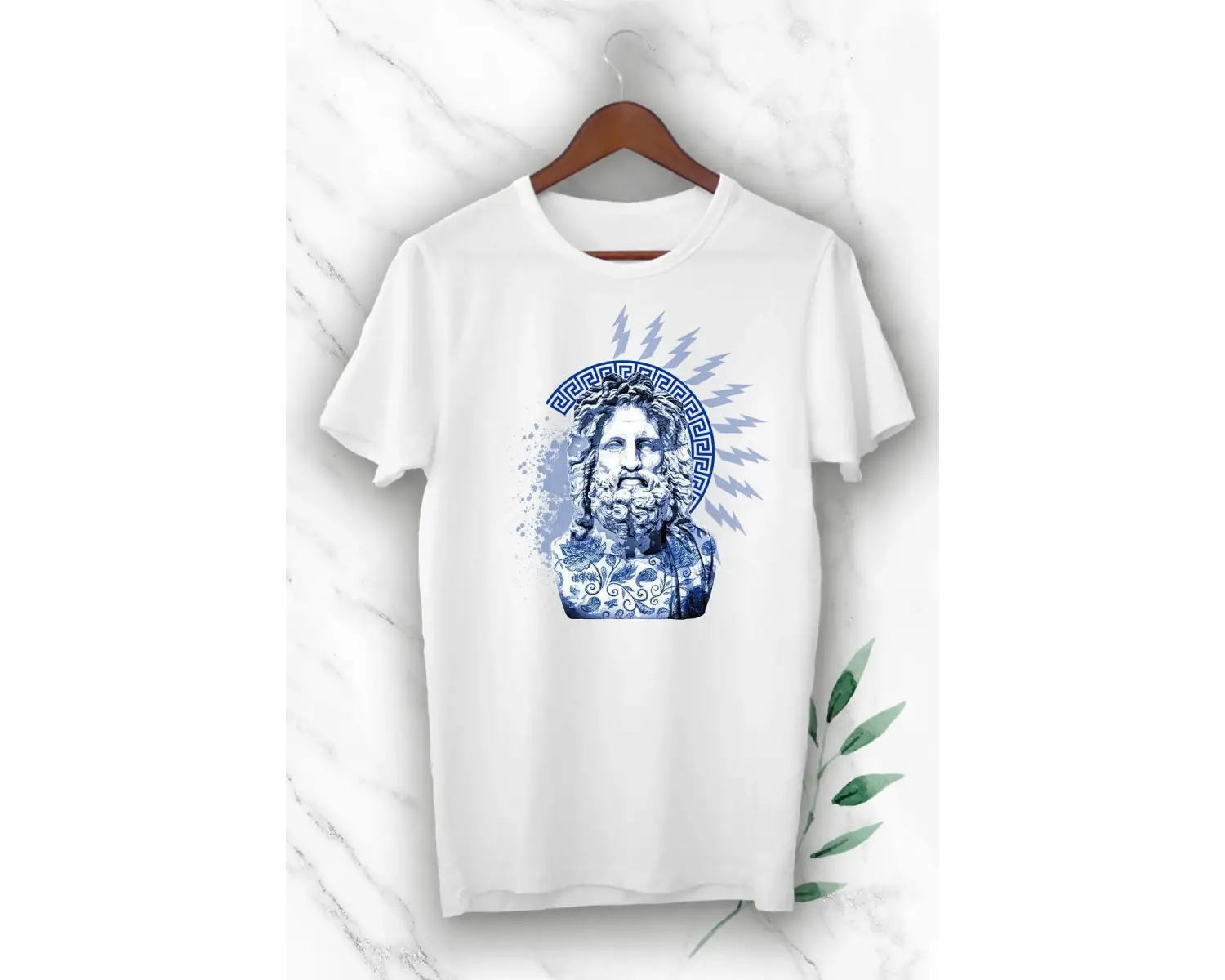 Unısex Beyaz Mitoloji Zeus Baskılı Tişört