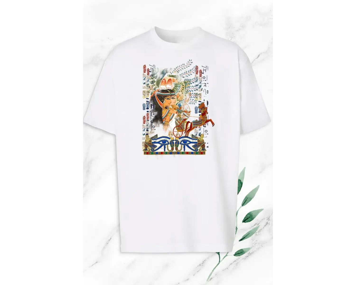 Unisex Beyaz Oversize Antik Mısır Egypt Baskılı Tişört