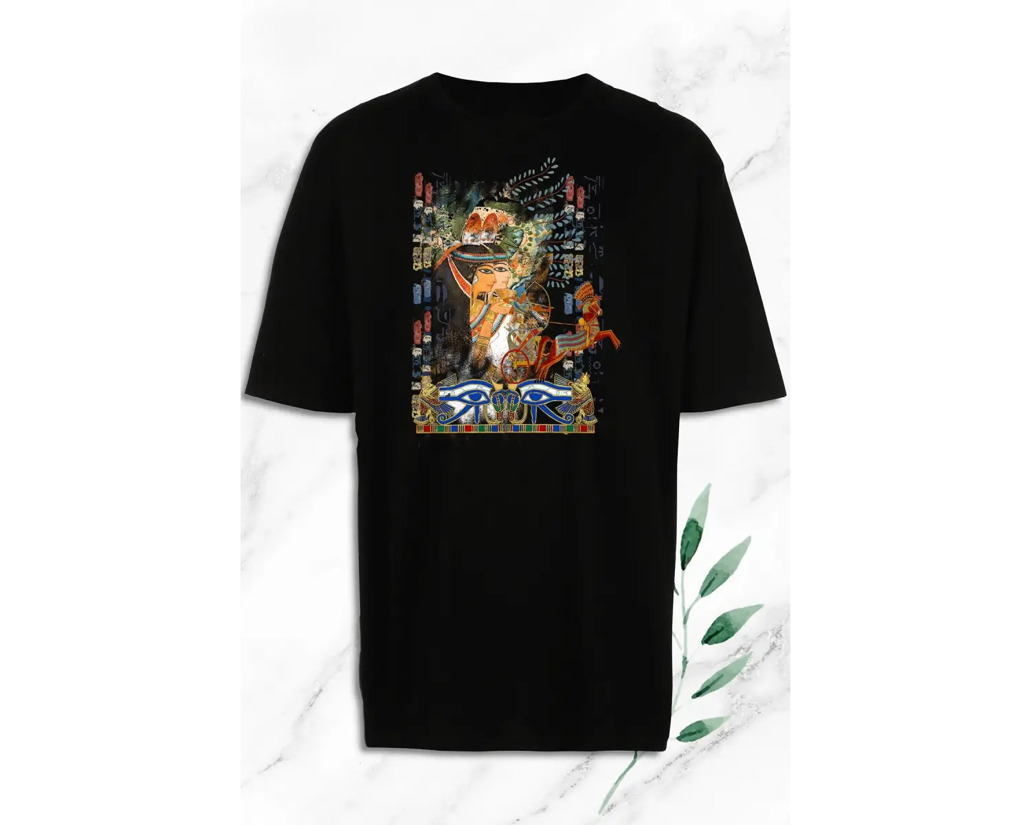 Unisex Beyaz Oversize Antik Mısır Egypt Baskılı Tişört