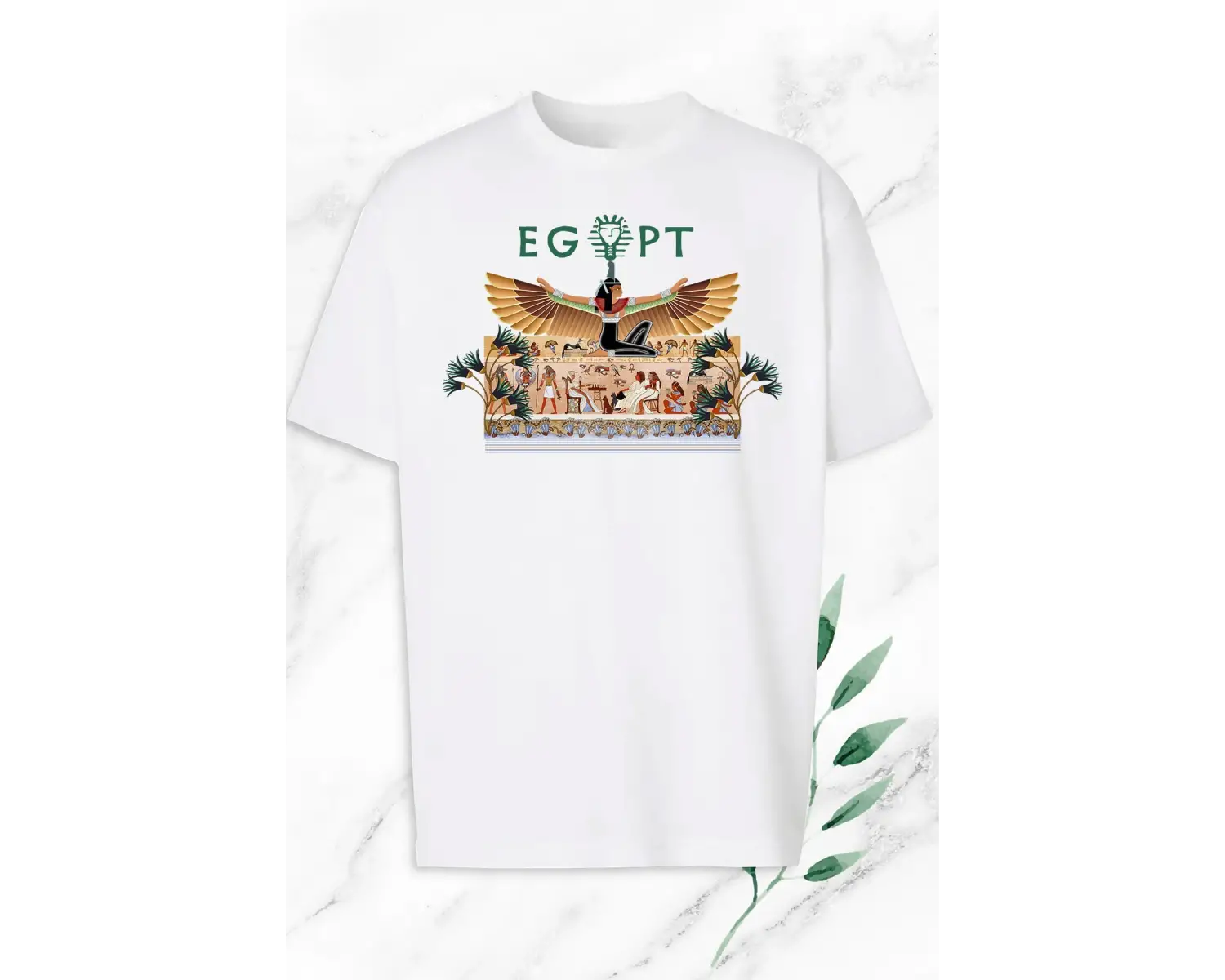 Unisex Beyaz Oversize Antik Mısır Egypt Firavun Baskılı Tişört