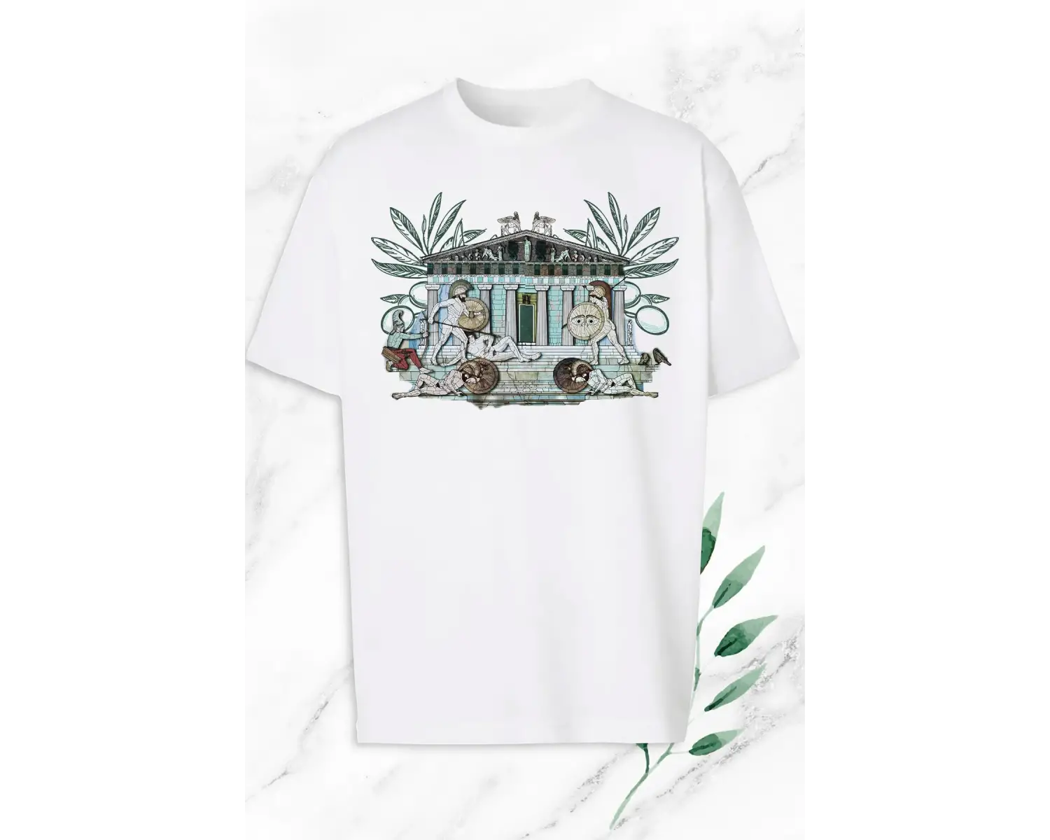 Unisex Beyaz Oversize Mitoloji Antik Kent Baskılı Tişört