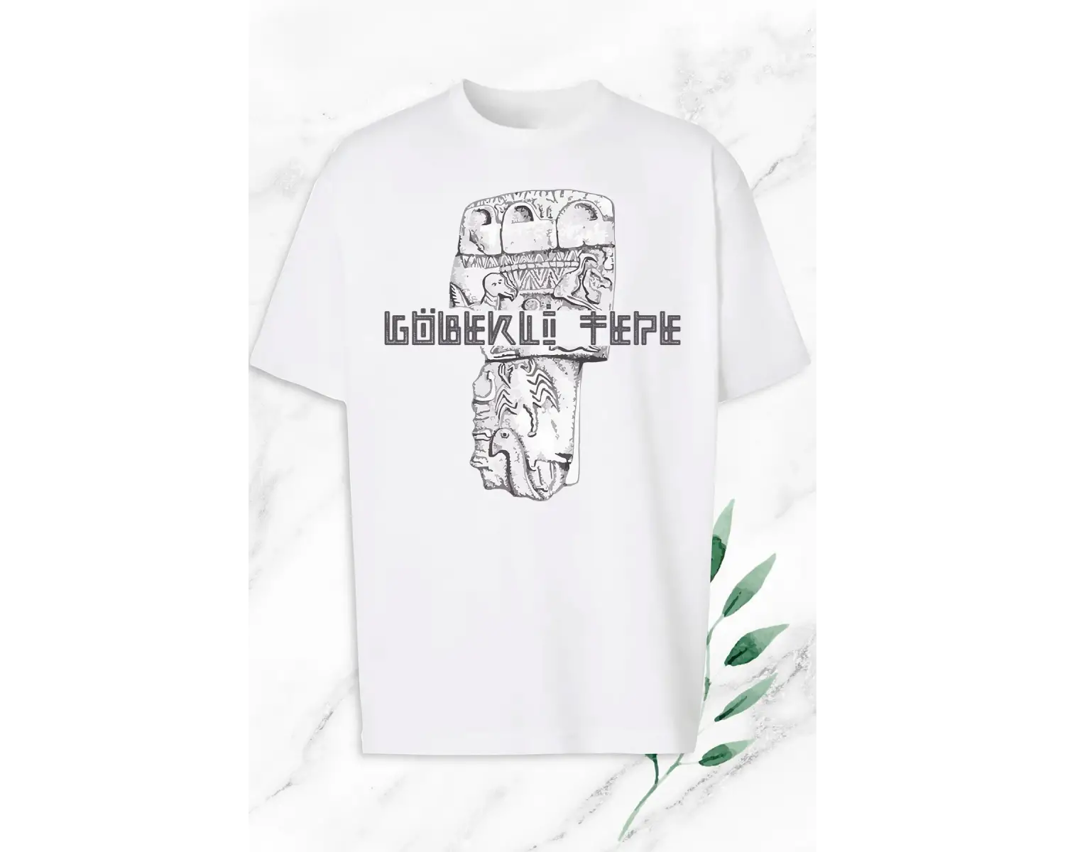 Unisex Beyaz Oversize Mitoloji Göbeklitepe Baskılı Tişört