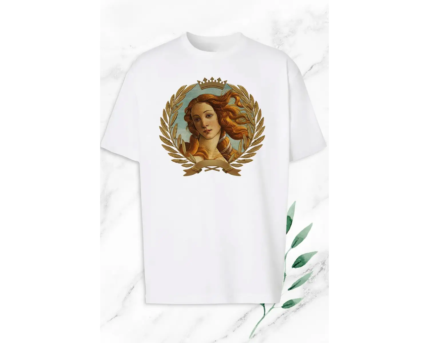 Unisex Beyaz Oversize Mitoloji Güzellik Tanrıçası Venüs Heykel Baskılı Tişört