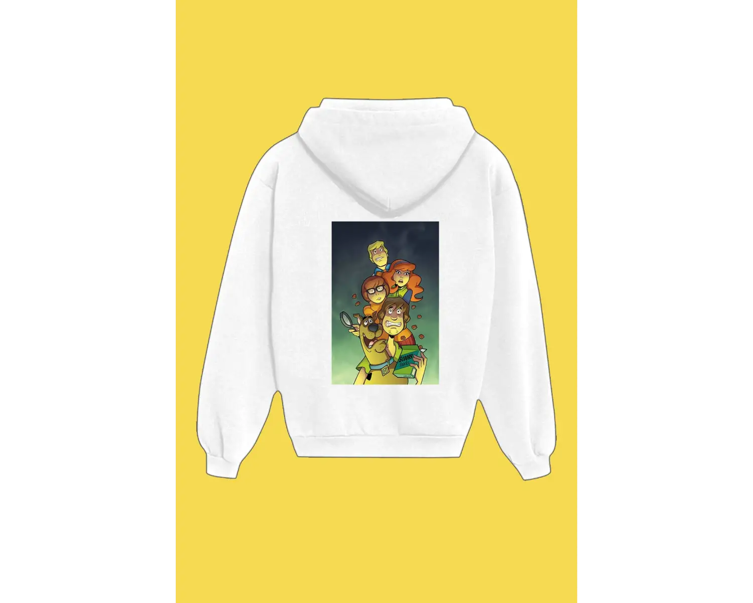 Unisex Beyaz Scooby Doo Sırt Baskılı Sweatshirt