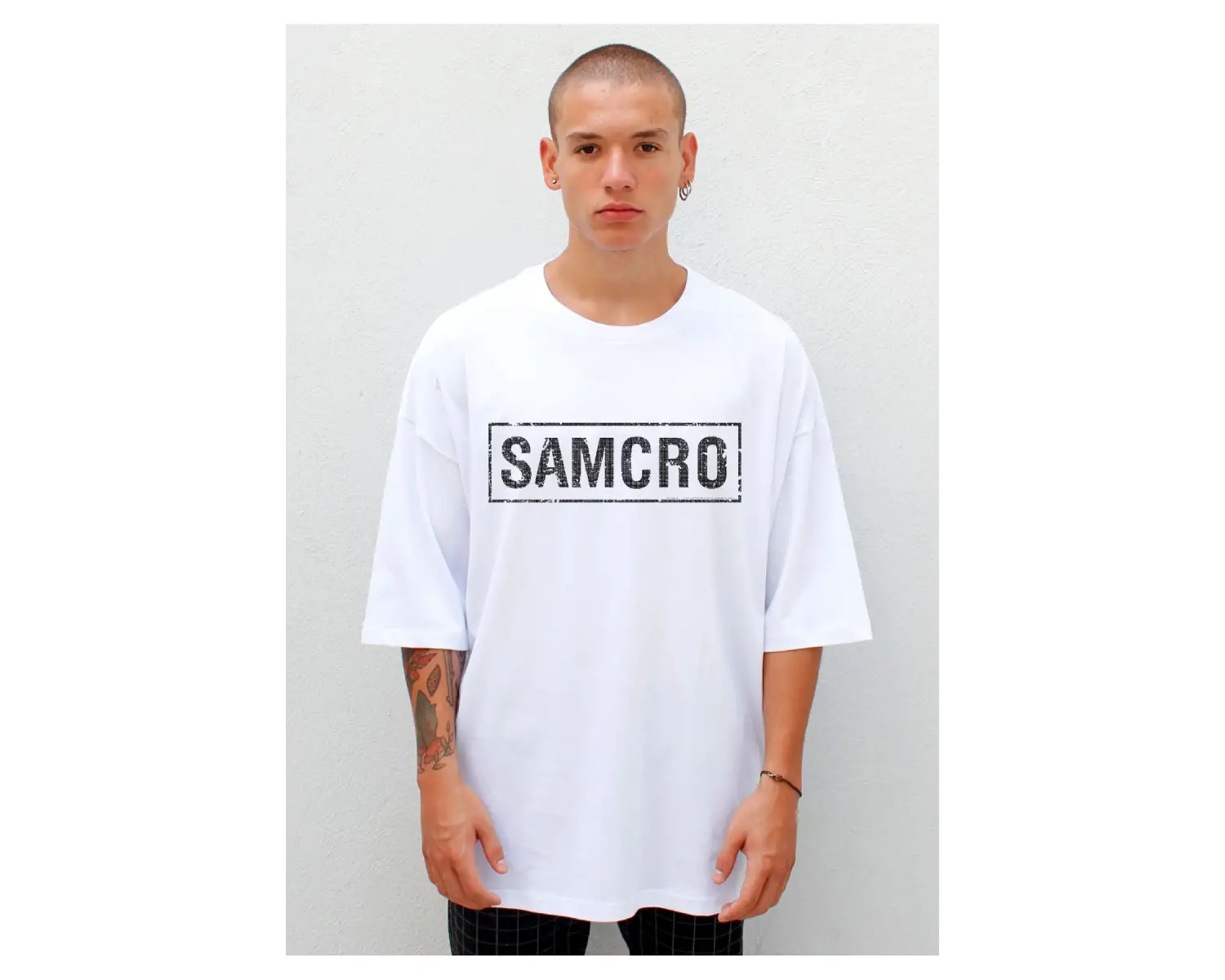 Unisex Beyaz Sons Of Anarchy Samcro Oversize Tişört