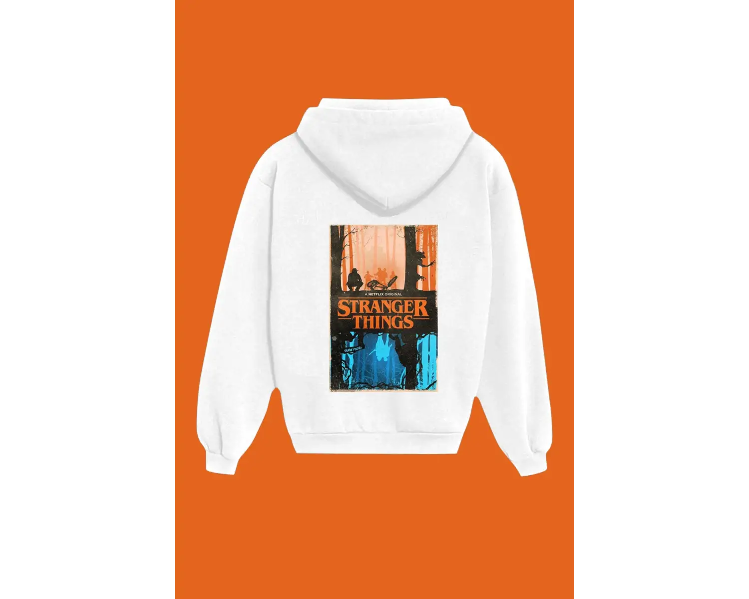 Unisex Beyaz Stranger Things Baskılı Sweatshirt