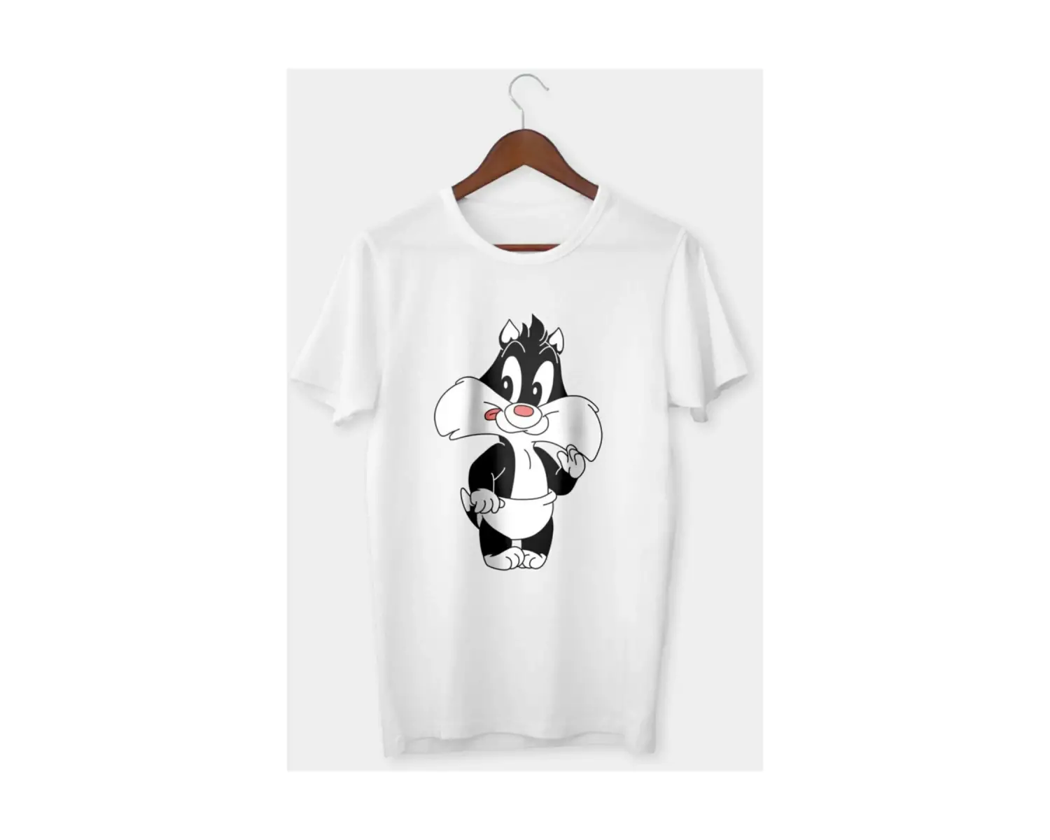 Unisex Beyaz Sylvester Baskılı T-shirt