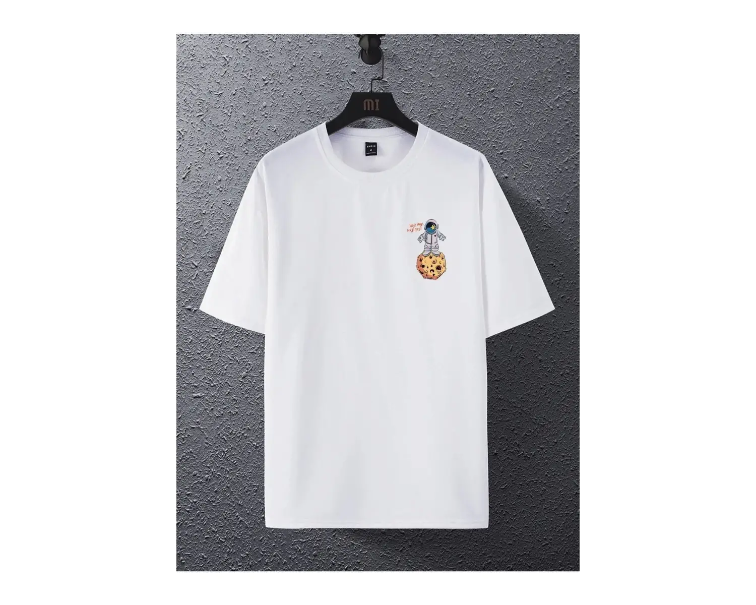 Unisex Beyaz The Galaxy Gezegen Baskılı Oversize Bisiklet Yaka Tshirt