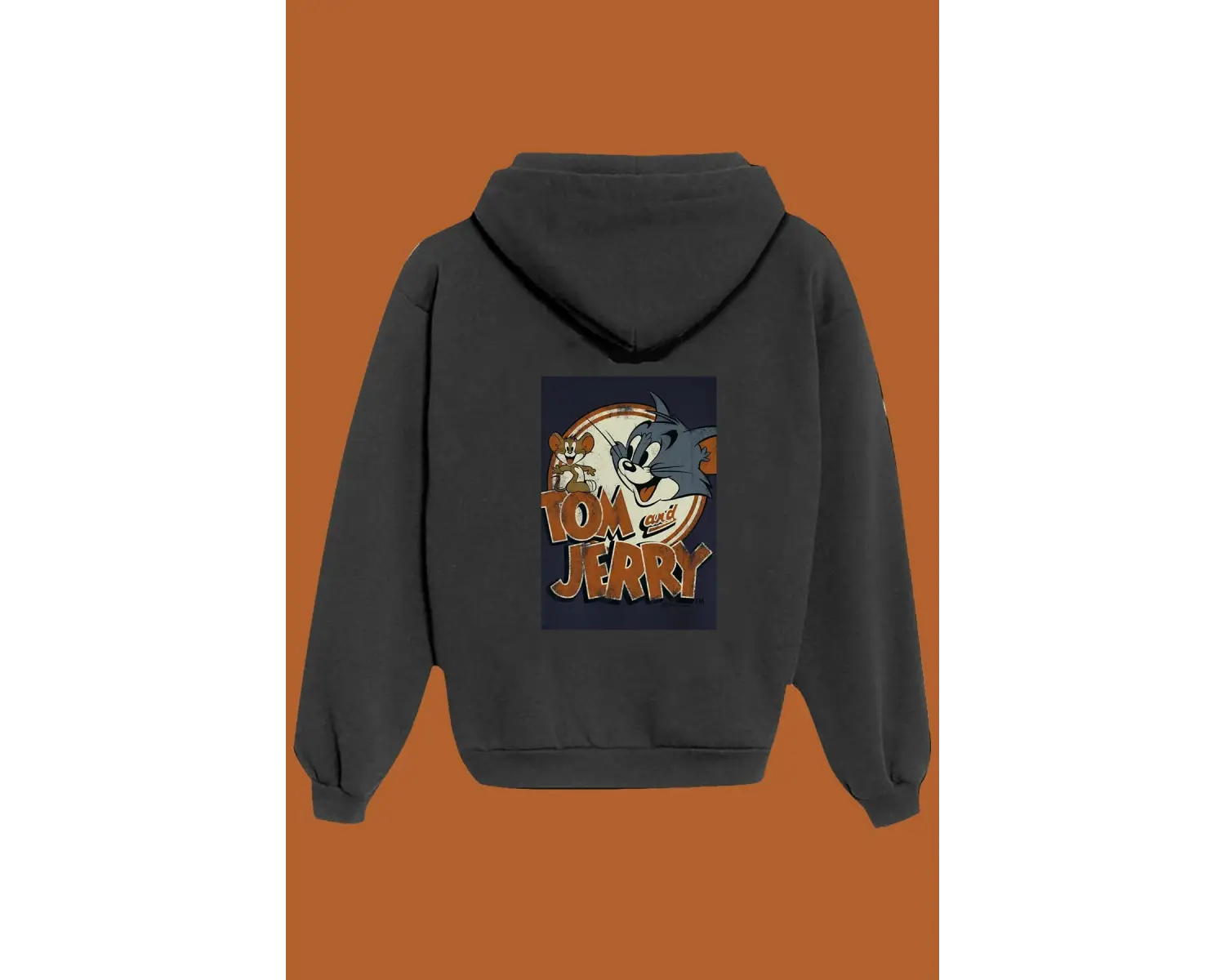 Unisex Beyaz Tom And Jerry Sırt Baskılı Sweatshirt