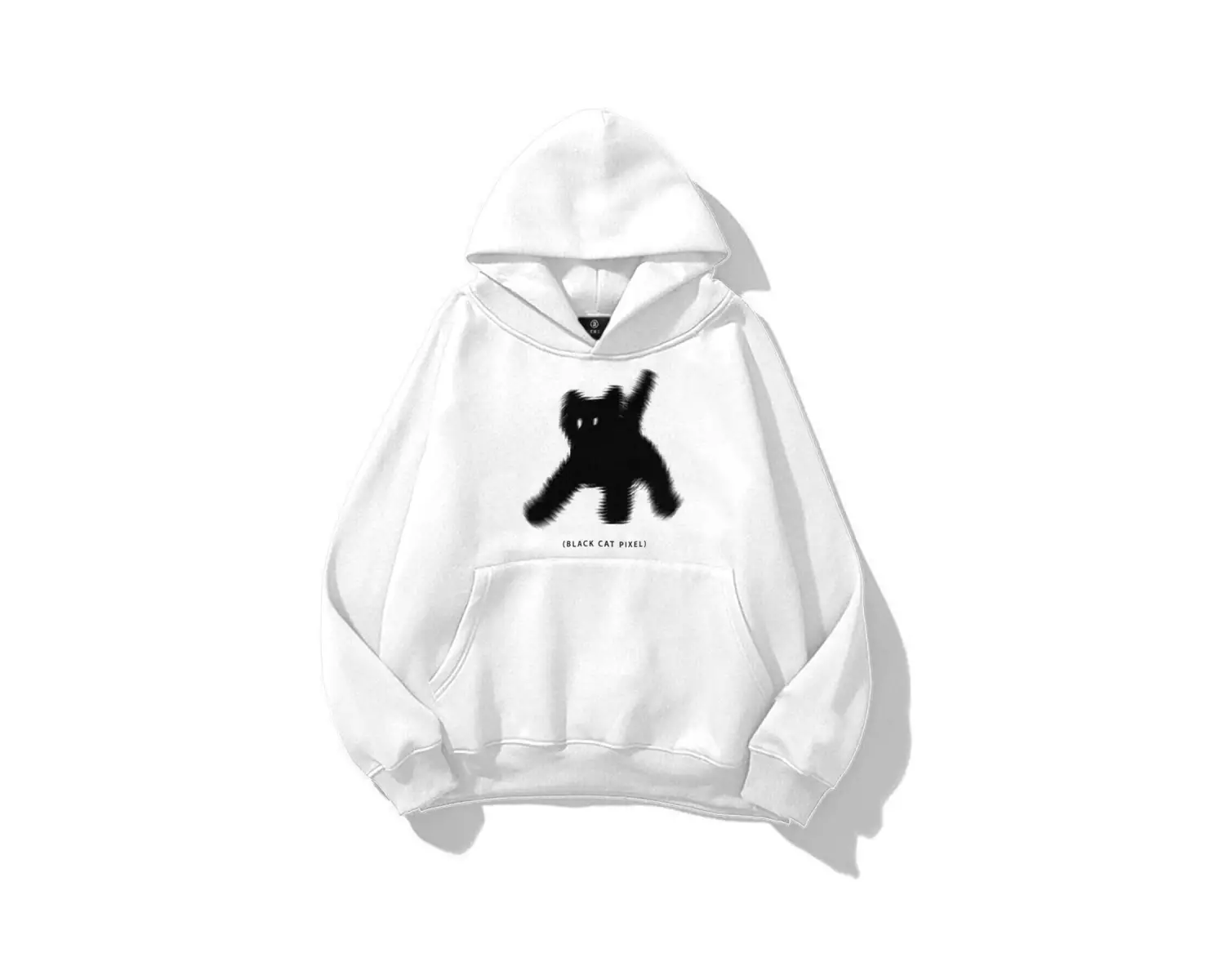 Unisex Black Cat Pixel Sweatshirt Beyaz