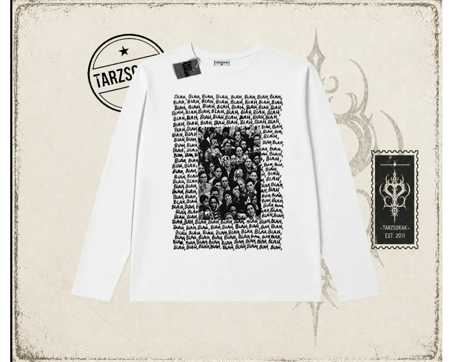 Unisex Blah Blah Blah Biskilet Yaka  Long Sleeve Beyaz
