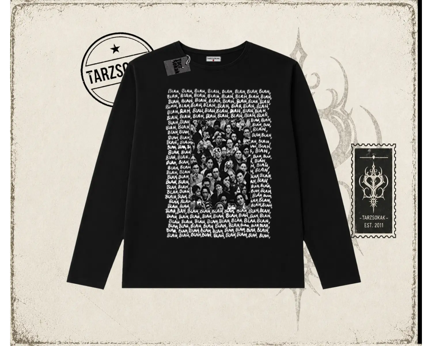 Unisex Blah Blah Blah Biskilet Yaka  Long Sleeve Beyaz
