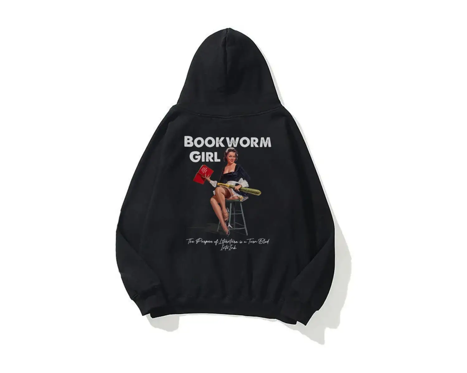 Unisex Bookworm Girl Sweatshirt Hoodie Siyah