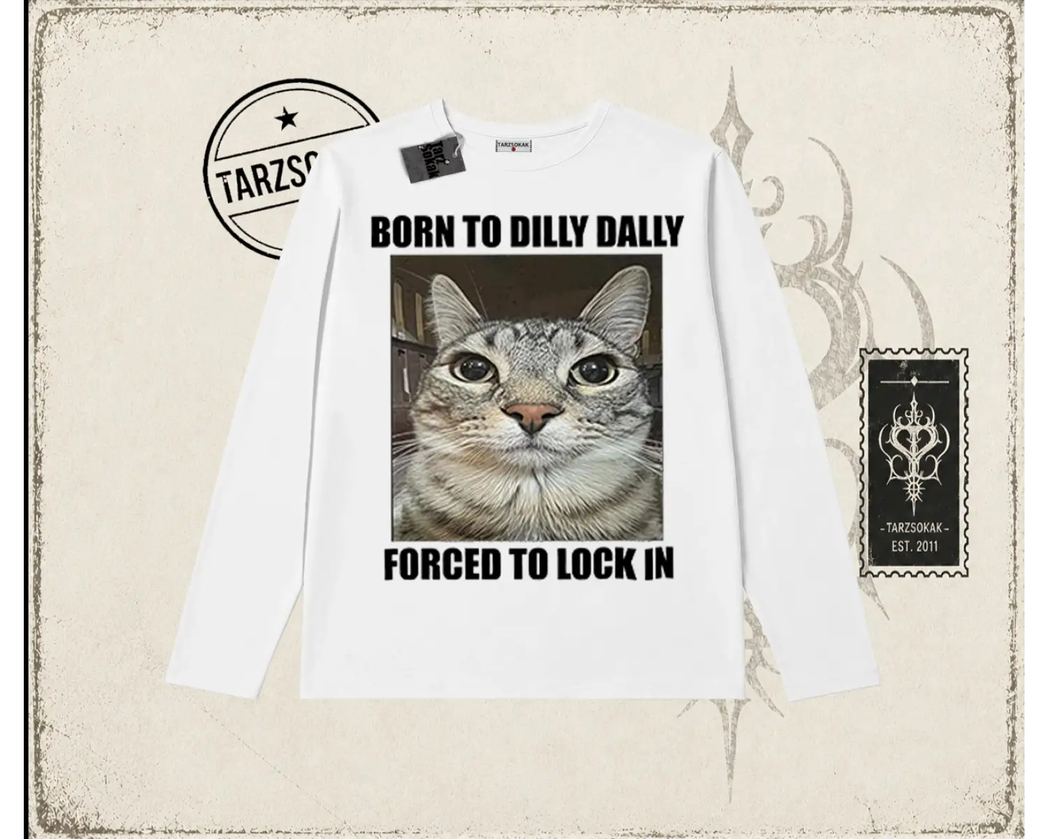 Unisex Born to Dilly Dally Biskilet Yaka  Long Sleeve Beyaz